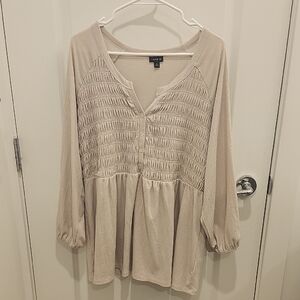 Torrid Beige Button Smocked Womens Blouse Size 2X/18